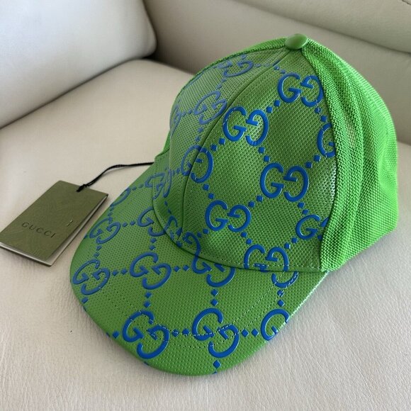 NWT Gucci - GG leather baseball cap Green BLUE GG Size S 100% Authentic main image 2